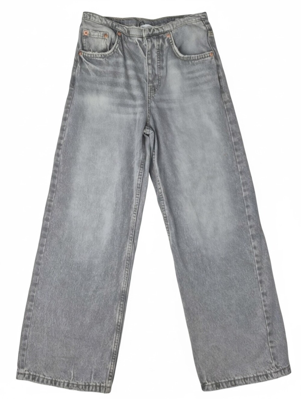 Zara Kids Grey Acid Wash Wide Leg High Waisted Jeans Size 11-12 152cm